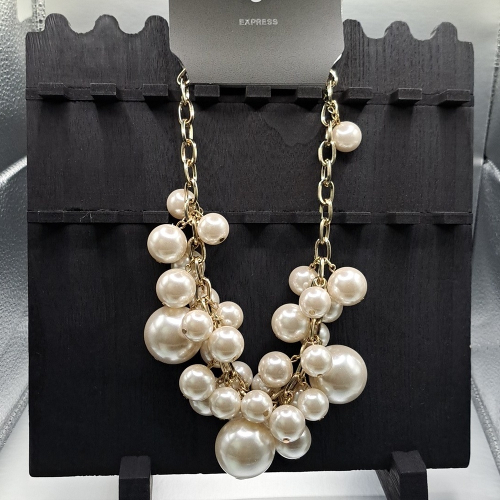 Express Gold Tone Chain Necklace with Faux Pearls